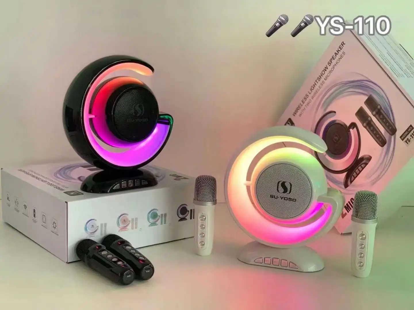 

YS110 Hot Selling Karaoke Audio Wireless Bluetooth Speaker Dual Microphone Mini Music Box TF/u Disk/sound Changing Function