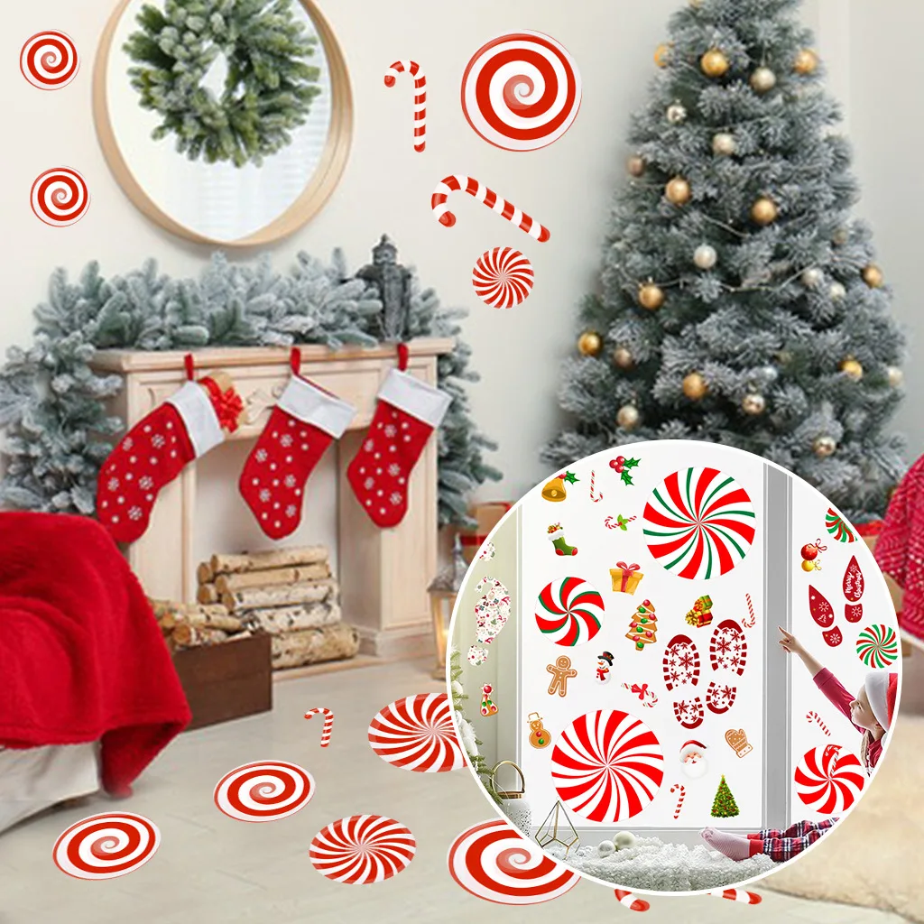 

Removable Christmas Window Stickers for Glass Decoration Wall Stickers Merry Christmas Candy Party Decorative Stickers Vinyl