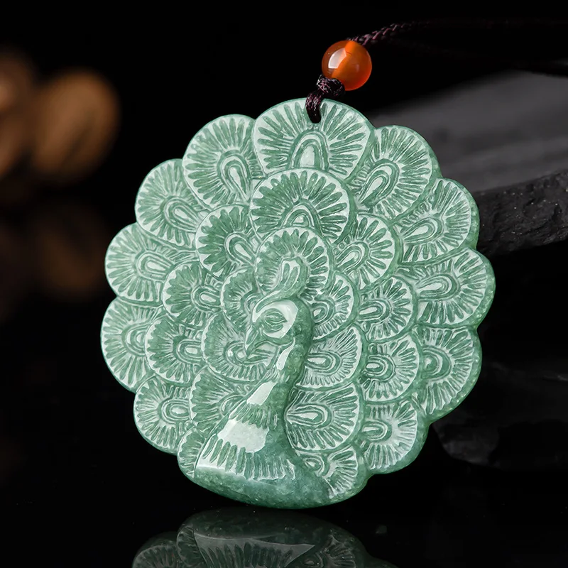

Jia Le/ Natural A+ Jade Hand-carved Peacock Necklace Pendant Emerald Jewelry Accessories Fashion Couple Men Women Gift Amulet