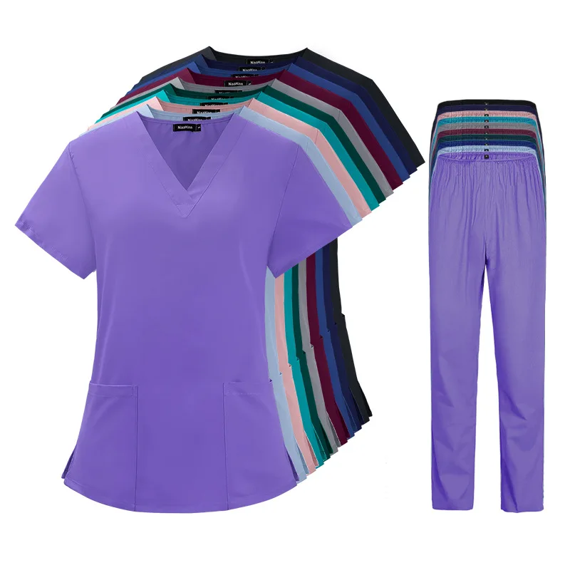 

Fashion Scrubs Set Women Short Sleeve Hoapital Working Nursing Uniform Doctor Clothing Surgery Workwear Beauty Salon Scrub Suits