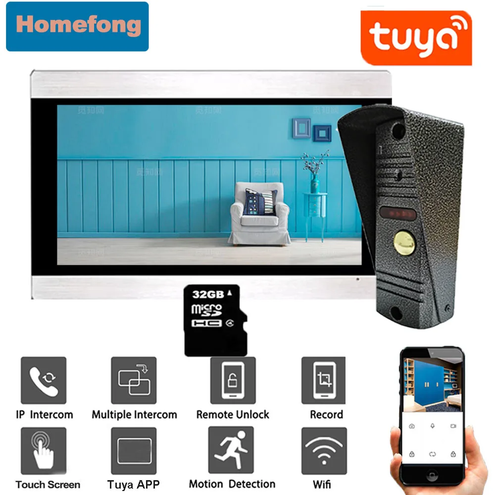 

Homefong 1080P Video Intercom System for Home 7 Inch Wifi Wireless Video Door Phone Doorbell with Camera Record Motion Unlock