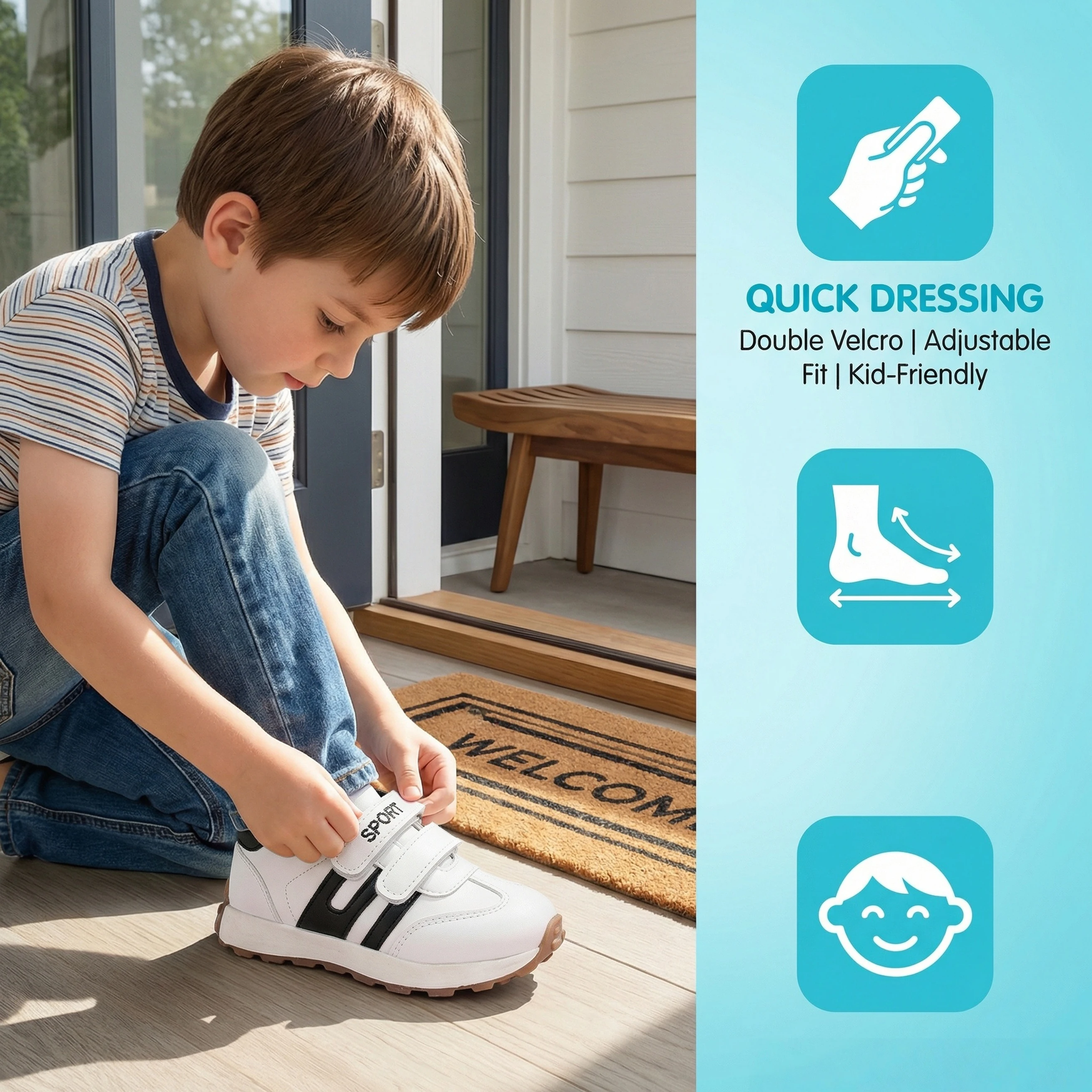 أحذية رياضية كلاسيكية للأطفال من COMFY KIDS مع شريط فيلكرو، نعل مطاطي ناعم مضاد للانزلاق، أحذية مشي للأطفال الصغار، أحذية رياضية بيضاء غير رسمية للأولاد والبنات أحذية رياضية كلاسيكية للأطفال من COMFY KIDS مع شريط فيلكرو، نعل مطاطي ناعم مضاد للانزلاق، أحذية مشي للأطفال الصغار، أحذية رياضية بيضاء غير رسمية للأولاد والبنات