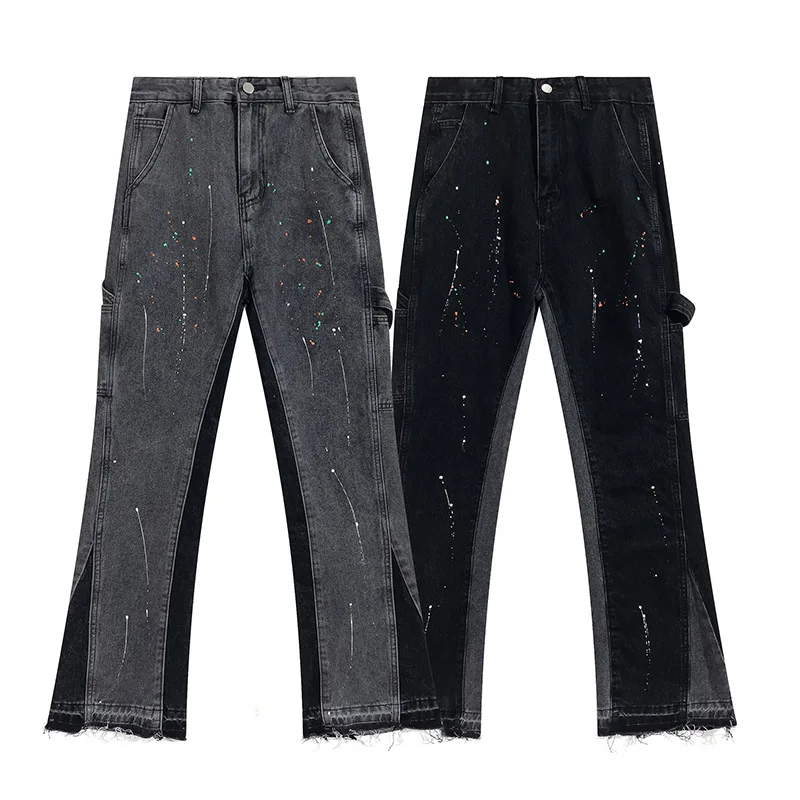 

New Style Casual Hip-Hop High Street Frayed Old Washed Jeans With Splashed Ink Lacquer Wholesale Men And Women Same Style