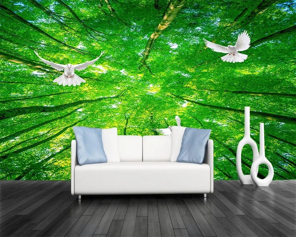 

beibehang Custom modern new corridor green path landscape painting forest TV background wallpaper papel de parede papier peint