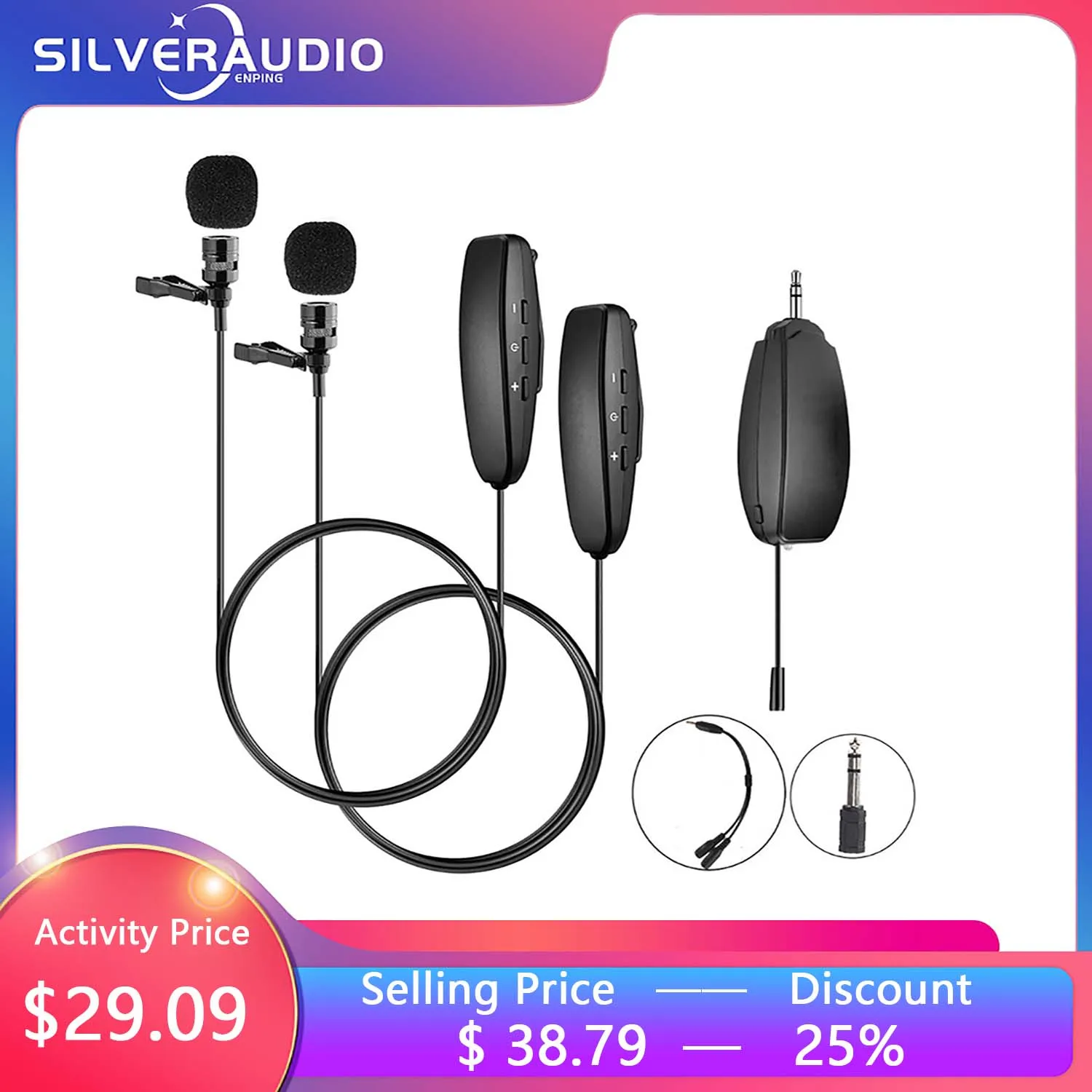 

GAW-619 Wireless Transmitter And Receiver 2 Lavalier Microphone For Phones Cameras Computers Speakers