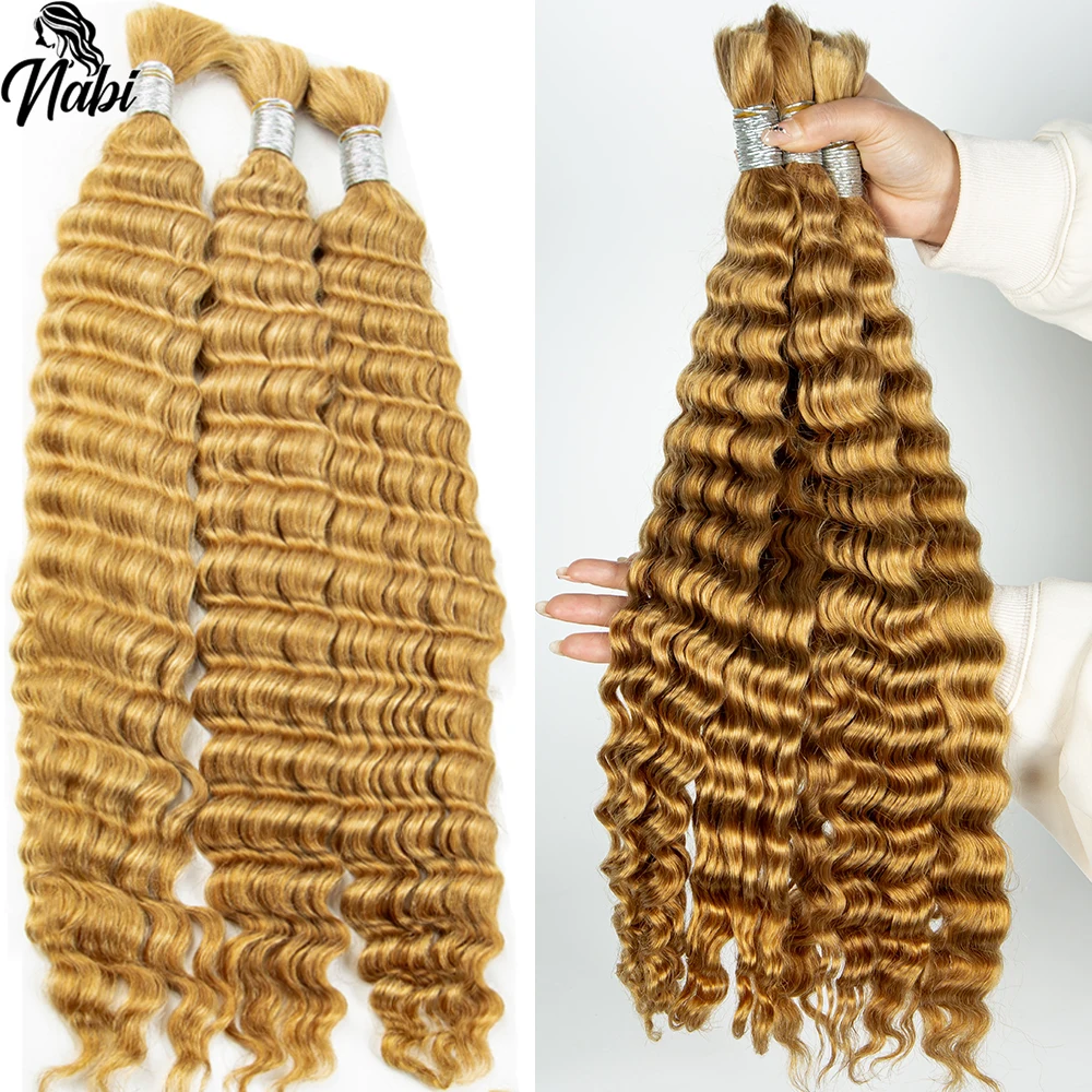 

NABI Blonde Curly Hair Braiding Bundles Deep Wave No Weft Hair Extension Bulk Virgin Human Hair Extension Braids for Women