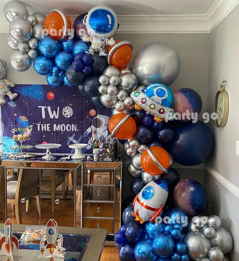 

112pcs Universe Outer Space Theme Party Blue Slive Latex Balloons Astronaut Rocket Foil Balloon Birthday Decoration Baby Shower