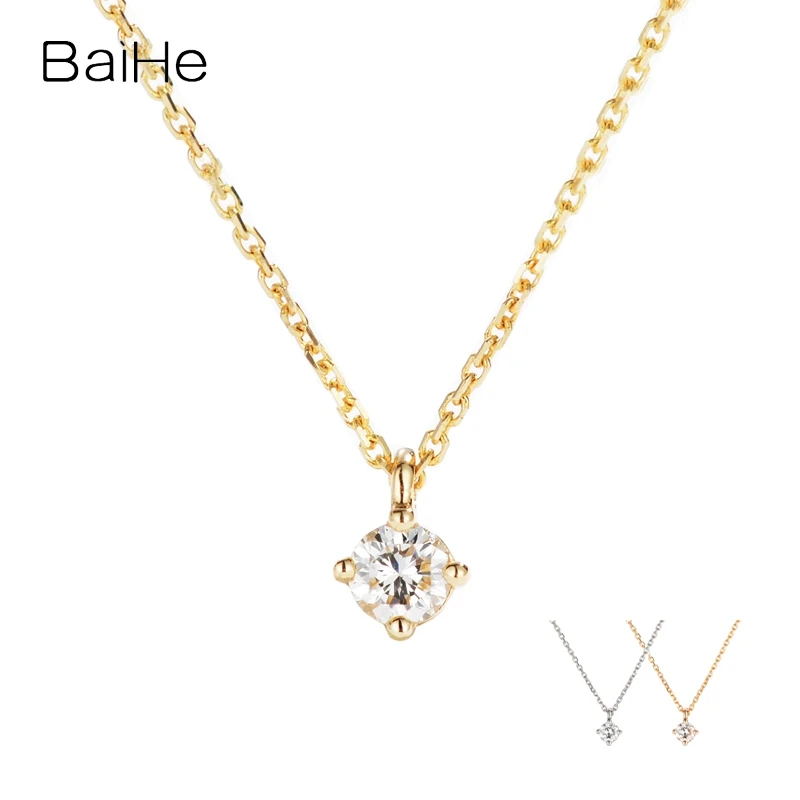 

BAIHE Real Solid 18K Yellow Gold 0.12ct H/SI Natural Diamond Necklace Women Men Trendy Fine Jewelry Making Diamentowy naszyjnik