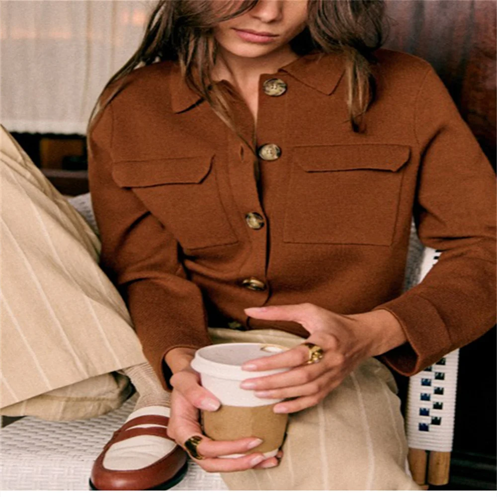 Women Knit Cardigan Solid Color Turn-down Collar Knitwear Top Single Breasted Simple Sweater with Double Pockets for Female 1 Mallzona Sef56e947e31244fc8ff112d6d55c77ca8 Women Knit Cardigan Solid Color Turn-down Collar Knitwear Top Single Breasted Simple Sweater with Double Pockets for Female Mallzona