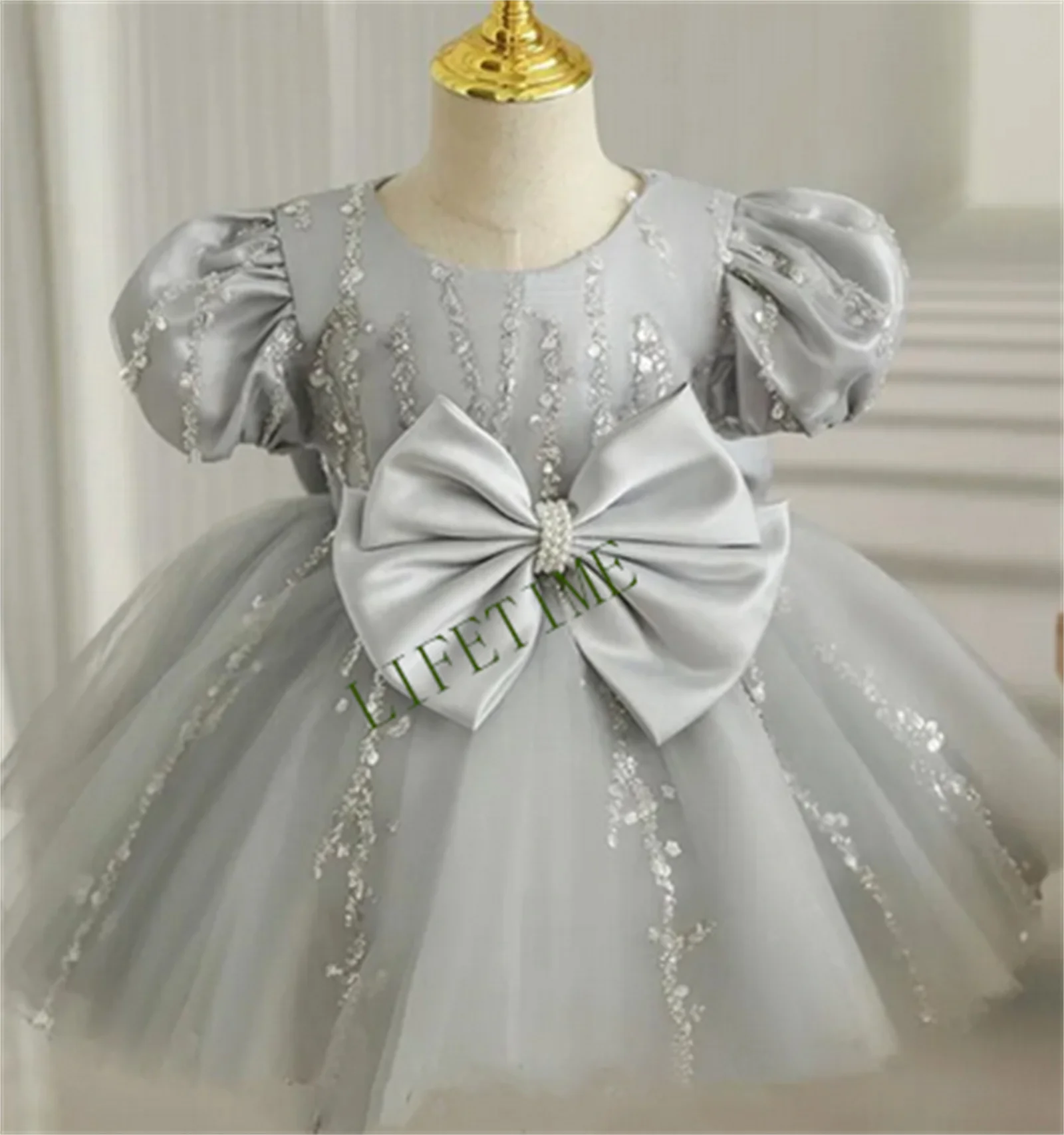 

Grey Tulle Fluffy Party Baby Girls Dress Toddler Tutu 1st Birthday Princess Dresses For Girl Wedding Prom Christmas Gown