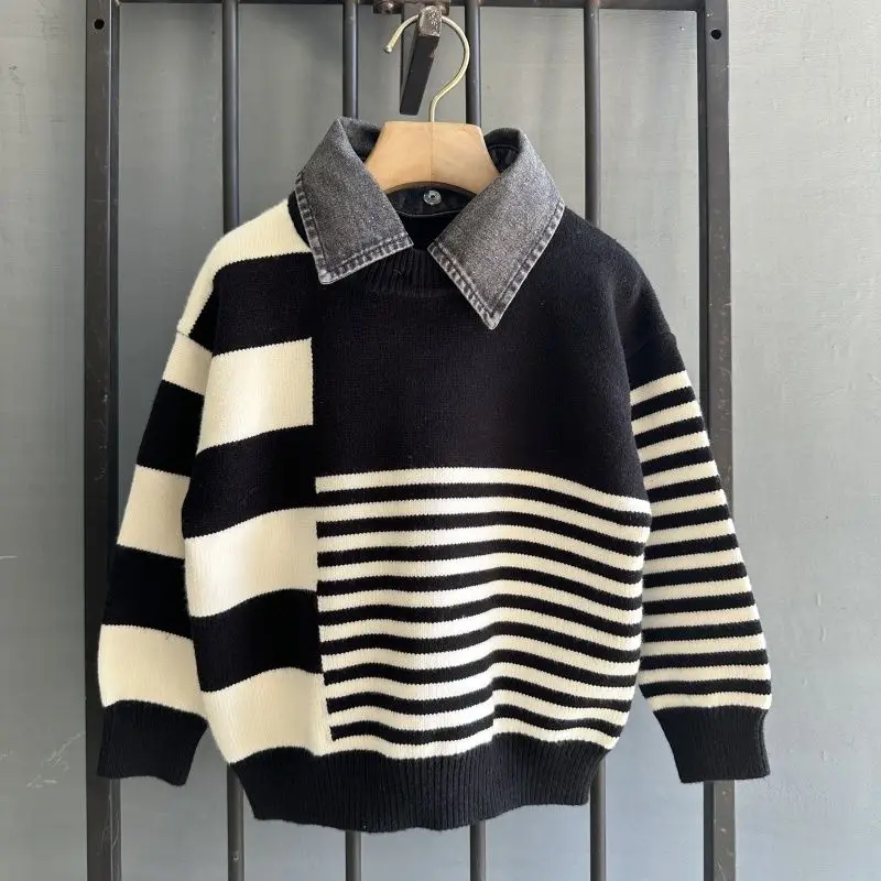 Children's Clothing Children's Fake Two-piece Denim Collar Pullover Sweater Boys Autumn And Winter Thick Knit Warm Weater Boys
Children's Clothing Children's Fake Two-piece Denim Collar Pullover Sweater Boys Autumn And Winter Thick Knit Warm Weater Boys