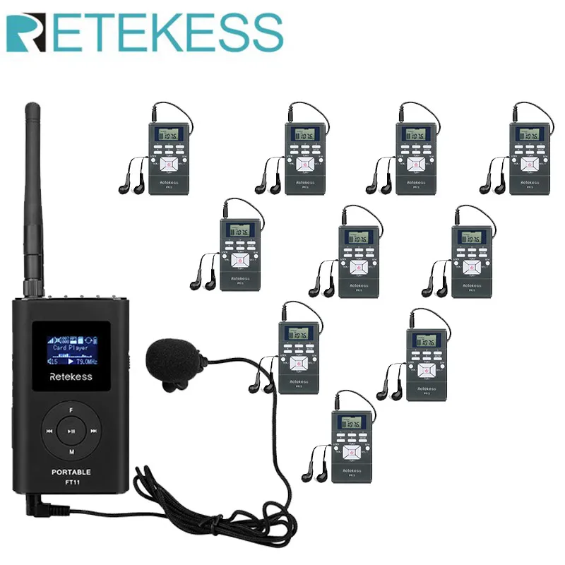 

Retekess FT11 FM Transmitter Wireless Audio Tour Guide System 10pc PR13 FM Radio Receiver For Guide Church Travelling Meeting