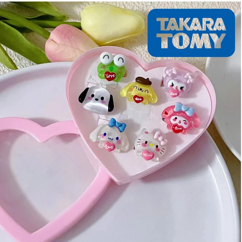 

Kawaii Anime Sanrio Ring With Love Box 7pcs Pack Hello Kitty Open Bracelet Ring Cartoon My Melody Cinnamoroll Kuromi Girl Ring