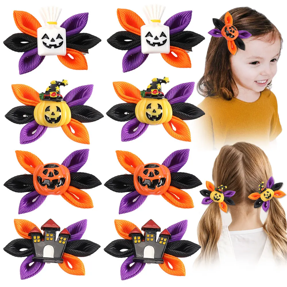 

ncmama 2Pcs/set Halloween Pumpkin Hair Clips Girls Cute Spooky Candy Hairpins Hairgrips Barrette Kids Headwear Hair Accessories