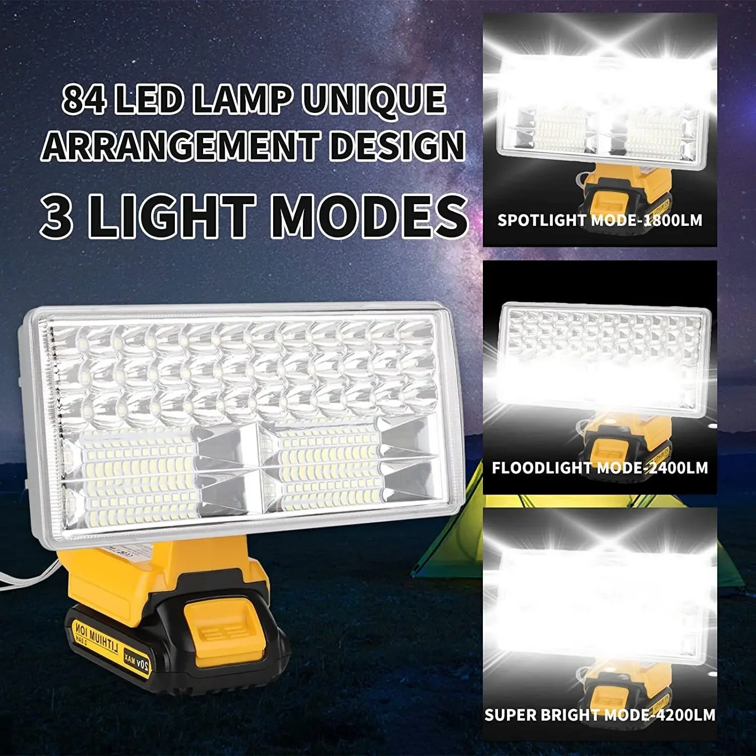 30w 3300LM Portable Flashlight Floodlight Spotlight LED Work Light Rechargeable for Dewalt 20V MAX Lithium Battery With USB
30w 3300LM Portable Flashlight Floodlight Spotlight LED Work Light Rechargeable for Dewalt 20V MAX Lithium Battery With USB