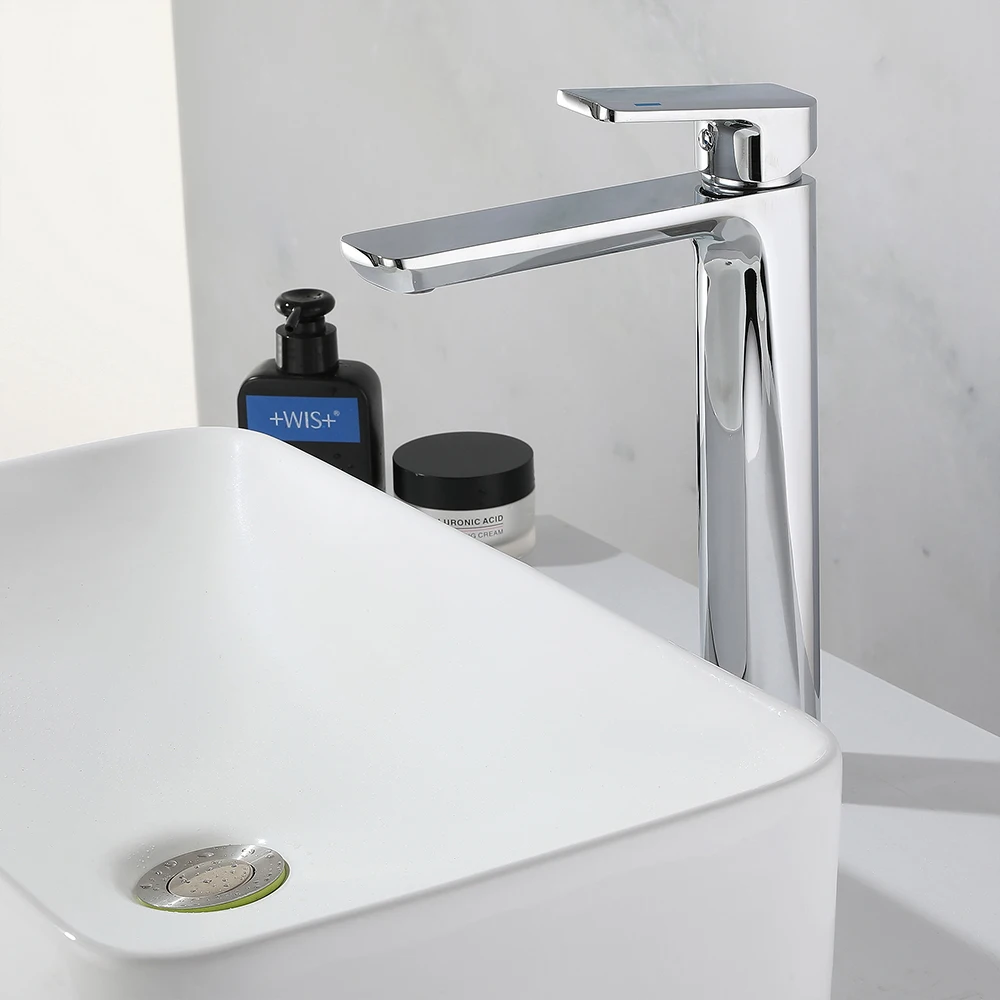 

SKOWLL Basin Sink Bathroom Faucet Deck Mounted Vessel Faucet Single Handle Single Hole Vanity Mixer Tap, Polished Chrome 9010