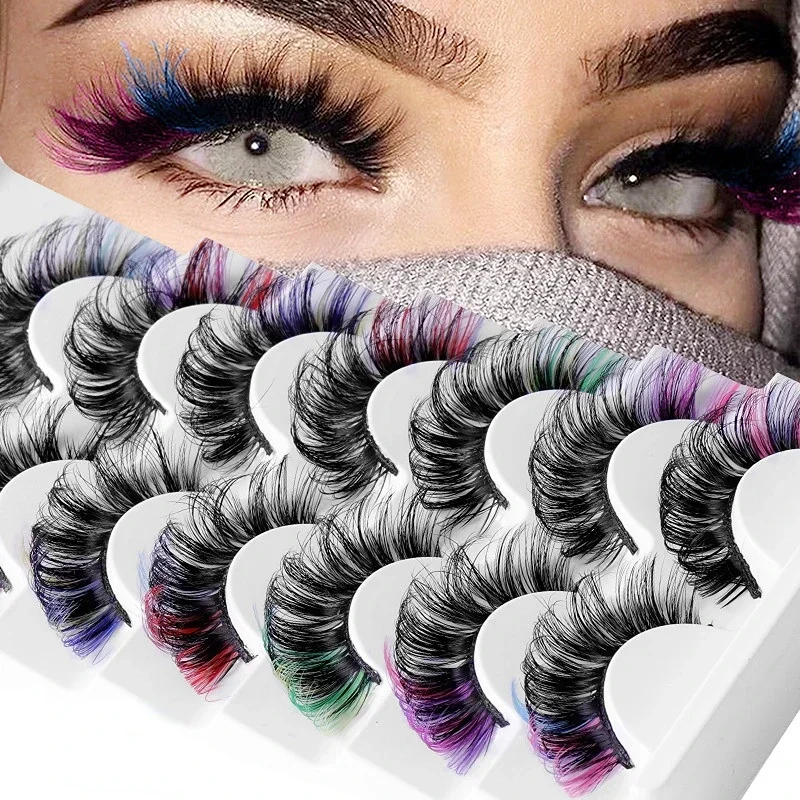 

7pairs Colorful False Eyelashes 3D Faux Mink Fluffy Eyelashes Russian Natural Thick Fluffy Lashes