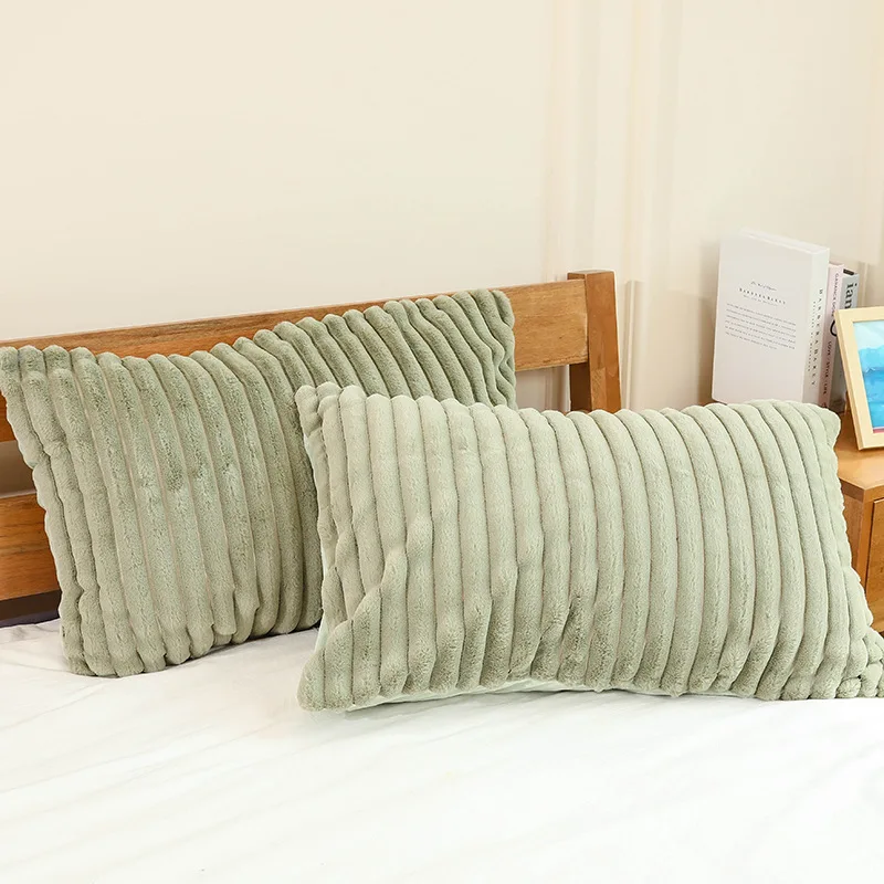 

Soft Plush Striped Cushion Cover 50x70cm Sofa Bed Solid Color Fluffy Pillowcase Winter Warm Pillow Case Home Decor