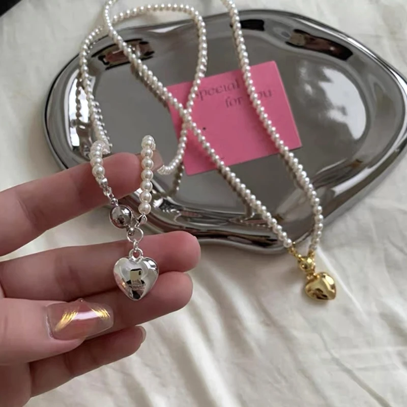 

Элегантное металлическое ожерелье с подвеской в ​​виде сердца, жемчужная цепочка, колье, модное ожерелье с воротником