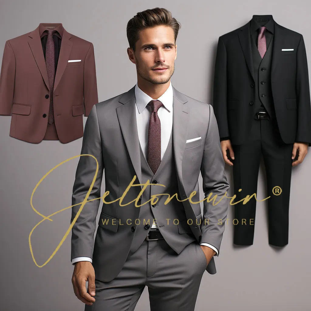 

Men's Suit Jacket Vest Pants Fashion Boutique Casual Business Male Groom Wedding Tuxedo Dress 3 Pieces Set Blazers Coat