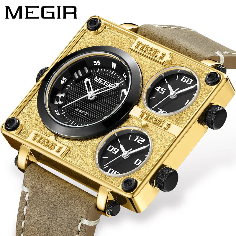 MEGIR Casual Fashion Multifunction Quartz Watch Vintage Brown Leather Strap Square Three Eye Dial 30M Waterproof Men Watch 2069
MEGIR Casual Fashion Multifunction Quartz Watch Vintage Brown Leather Strap Square Three Eye Dial 30M Waterproof Men Watch 2069