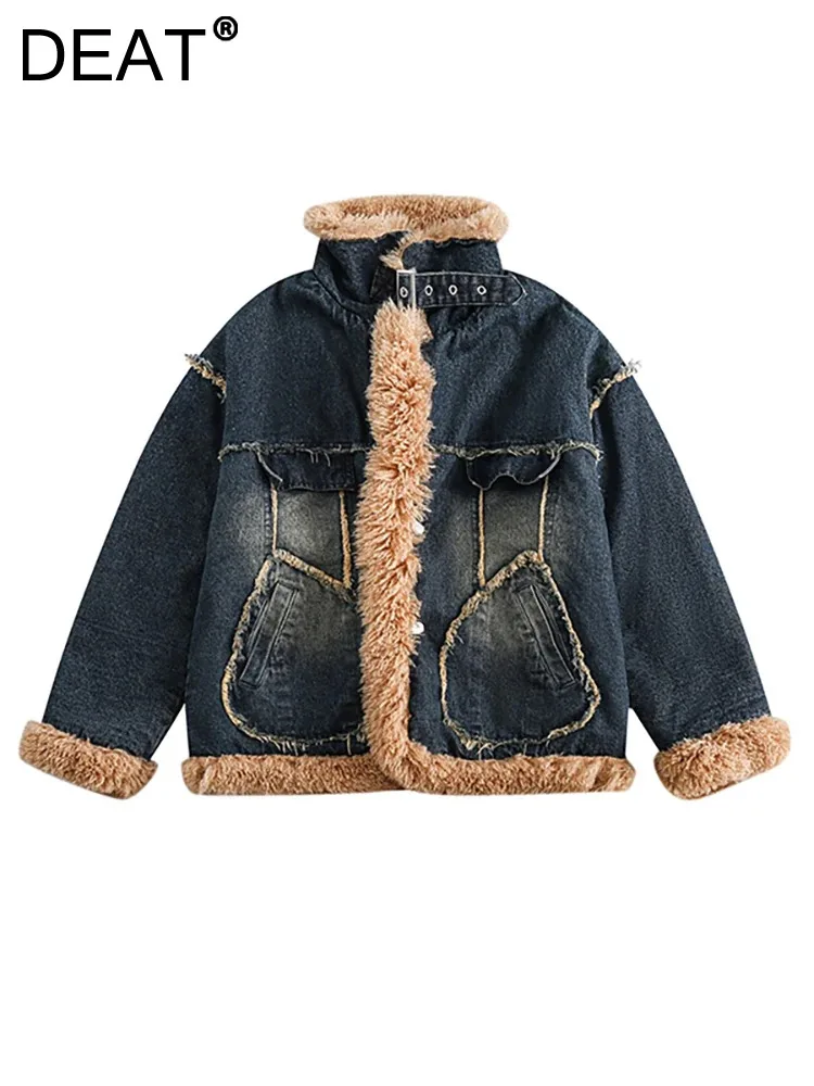 DEAT Women's Denim Coat Patchwork Lamb Wool Thicken Stand Collar Warm Cotton-padded Jackets 2024 Spring New Fashion 29L6249
DEAT Women's Denim Coat Patchwork Lamb Wool Thicken Stand Collar Warm Cotton-padded Jackets 2024 Spring New Fashion 29L6249