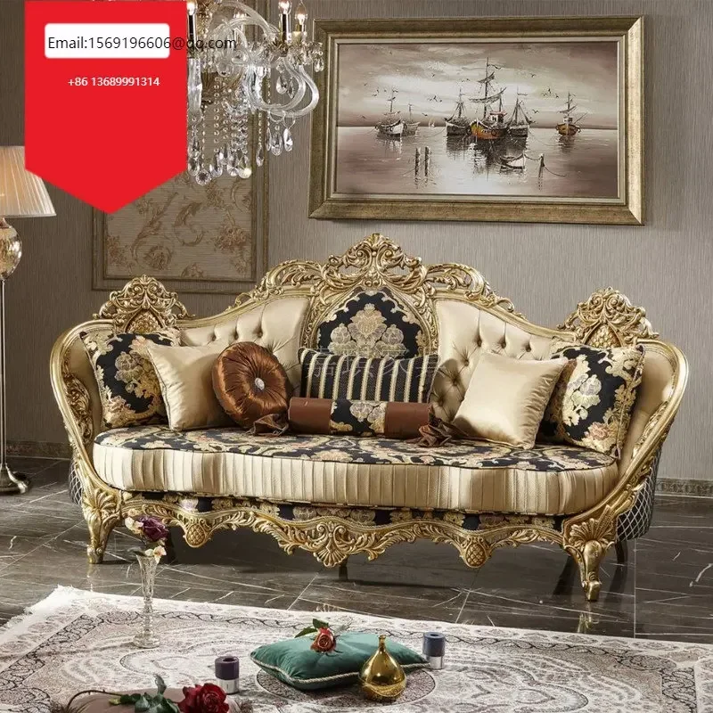

Custom European luxury solid wood sofa combination cloth art original wood carving flower palace villa Furniture Customization
