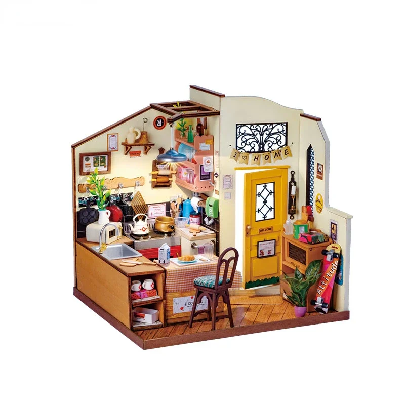 

Miniature House for Kids Adult Homey Kitchen Pre-painted Dollhouse Building Blocks Set 3D Wooden Puzzle Toys Art Building Model