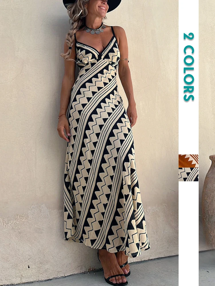 Womens Casual Printed Vacation Maxi Dress Summer Sexy Deep V Collar Long Dress Summer Backless Lace-up Sling Beach Boho Dresses
Womens Casual Printed Vacation Maxi Dress Summer Sexy Deep V Collar Long Dress Summer Backless Lace-up Sling Beach Boho Dresses