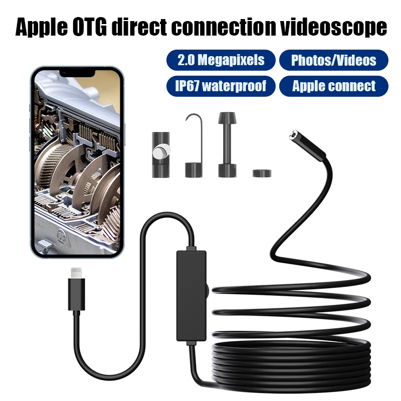 

WDLUCKY 2.0 MP Endoscope Camera 8.5 IP67 Waterproof Hard Wire Pipeline Inspection Borescope With 8 Adjustable LED For IOS Iphone