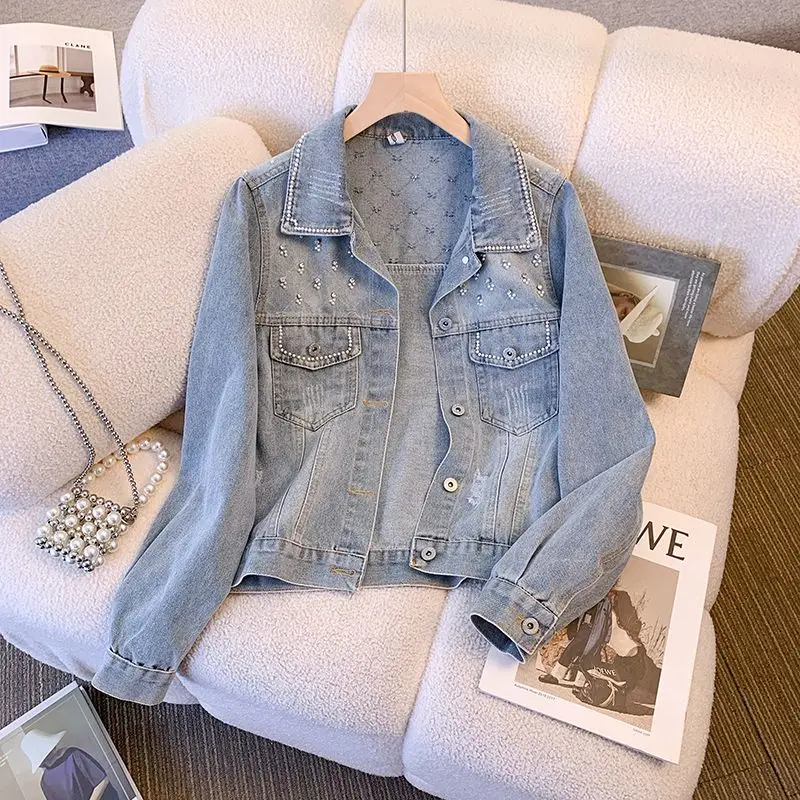 Denim Jacket Women Spring Autumn 2024 New Popular Sweet Luxury Beaded Short Top Loose Long Sleeve Single Breasted Polo-Neck Coat
Denim Jacket Women Spring Autumn 2024 New Popular Sweet Luxury Beaded Short Top Loose Long Sleeve Single Breasted Polo-Neck Coat
