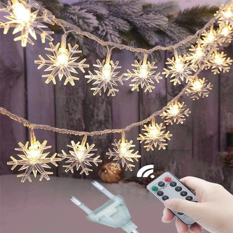 

5M/10M LED Snowflake Christmas Garland Fairy Lights String Lights Outdoor for Xmas Tree Room New Year 2024 Holiday Decoration