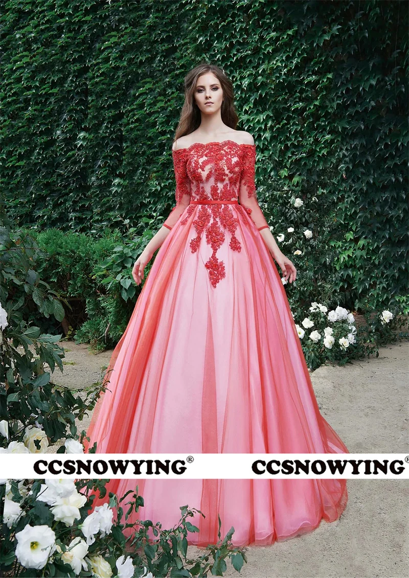 Elegant Tulle Appliques Off Shoulder Prom Dresses A Line Three Quarter Sleeve Formal Evening Party Gowns Robes De Soirée
Elegant Tulle Appliques Off Shoulder Prom Dresses A Line Three Quarter Sleeve Formal Evening Party Gowns Robes De Soirée