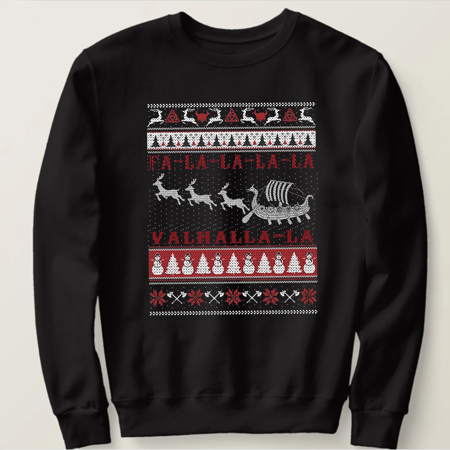 

FA La La Valhalla La Viking'er Dragon Boat Sledge Ugly Christmas Sweater Sweatshirt 100% Cotton Casual Mens Hoodie Streetwear