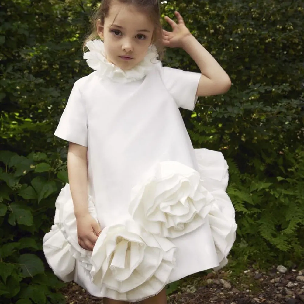 

Jill Wish Elegant White Dubai Girl Dress 3D Flowers Arabric Princess Kids Wedding Birthday Party First Communion Gown 2024 J166