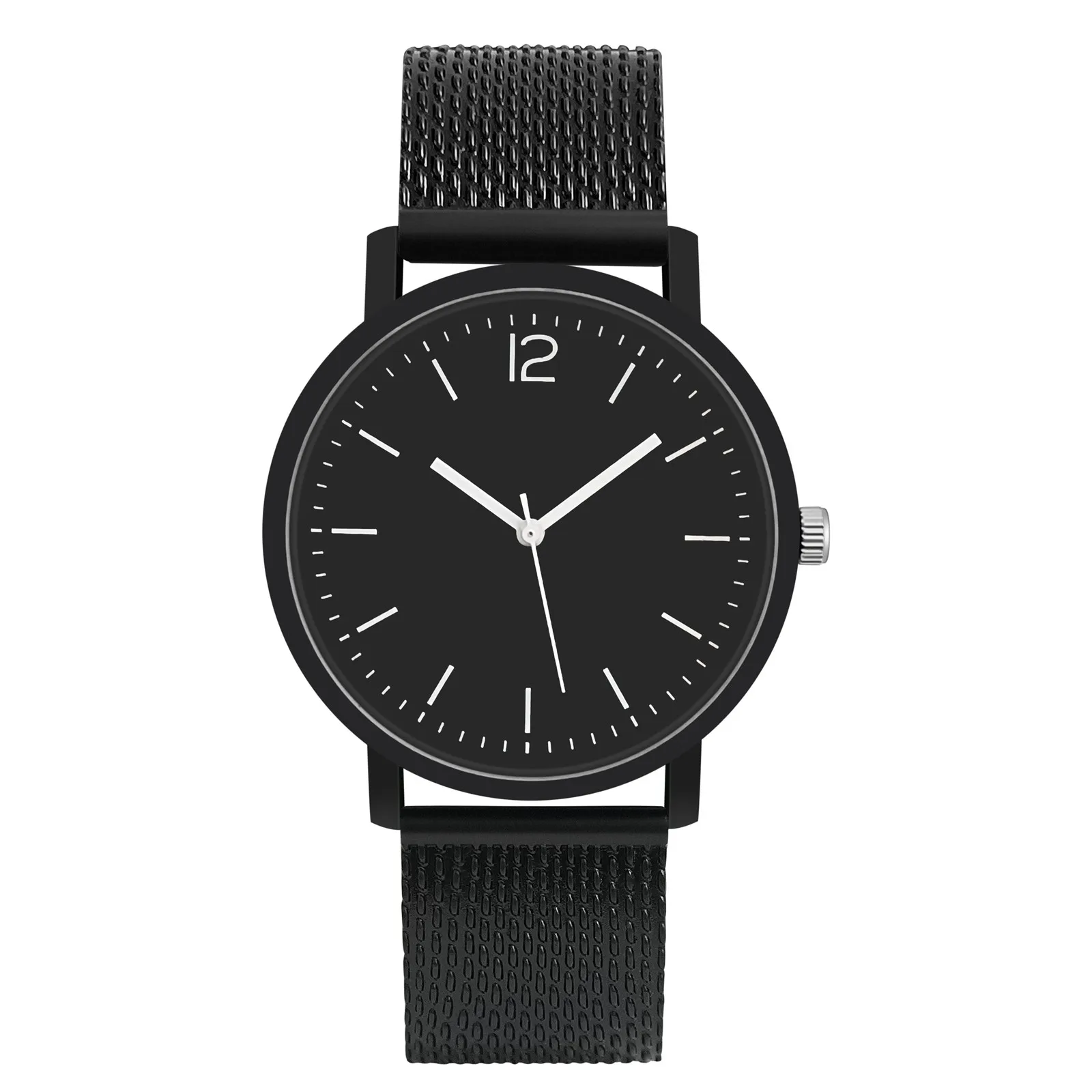 

Men'S Watch Fashion Cool Black Disc Analog Quartz Watch Silicone Mesh Band Analog Watch Casual Business Lover Gift Reloj
