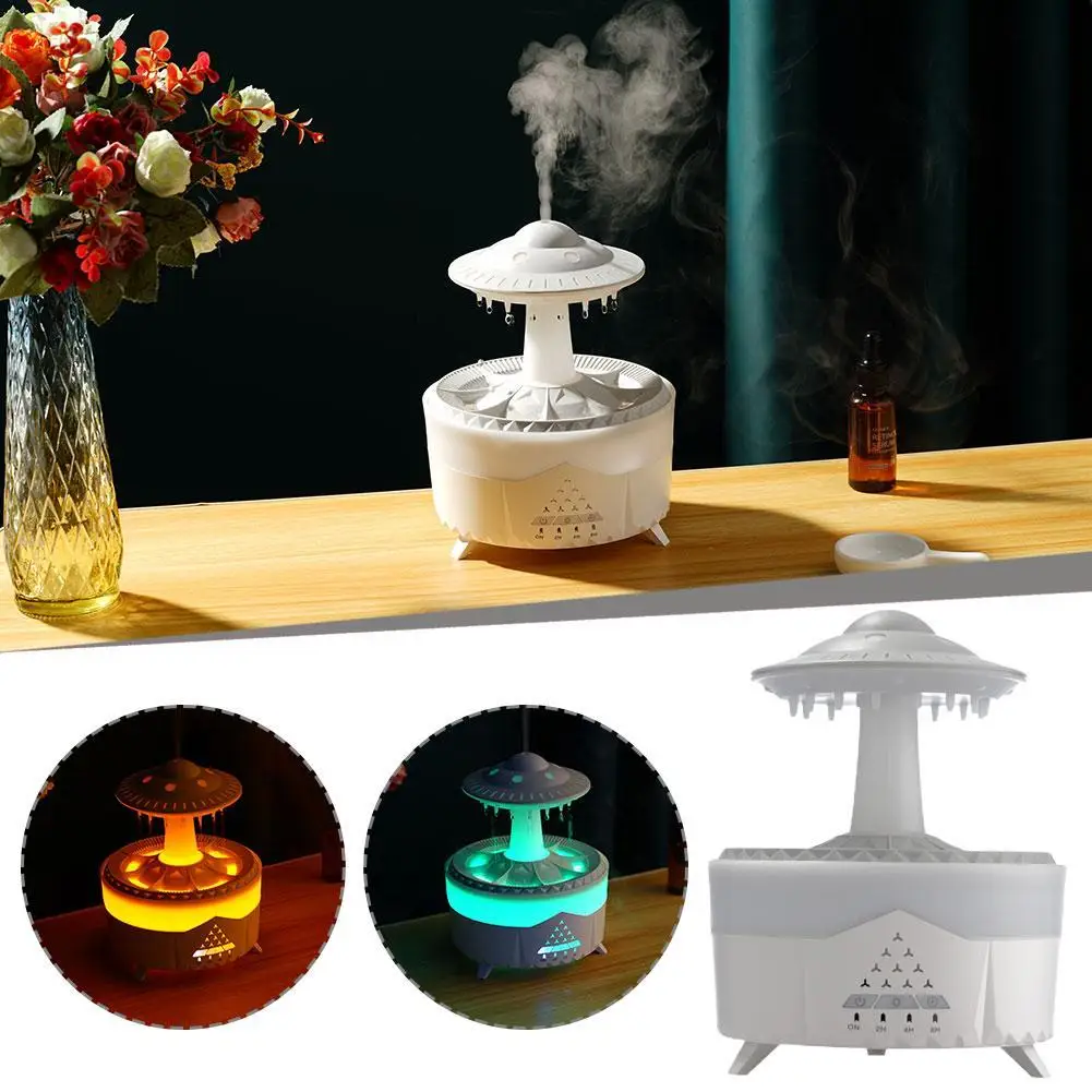 

UFO Raindrop Humidifier 7 Color Led Light Raining Water Drop Mini Aroma Diffuser Aromatherapy Humidifying Incense Machine