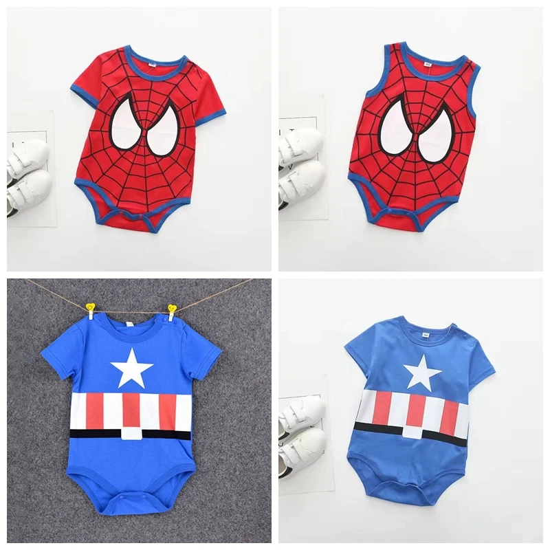 

Summer Newborn Baby Rompers Boys Girls Clothes Cartoon Spider Man Captain America Print Bodysuits Cotton Infant Jumpsuits 0-18M