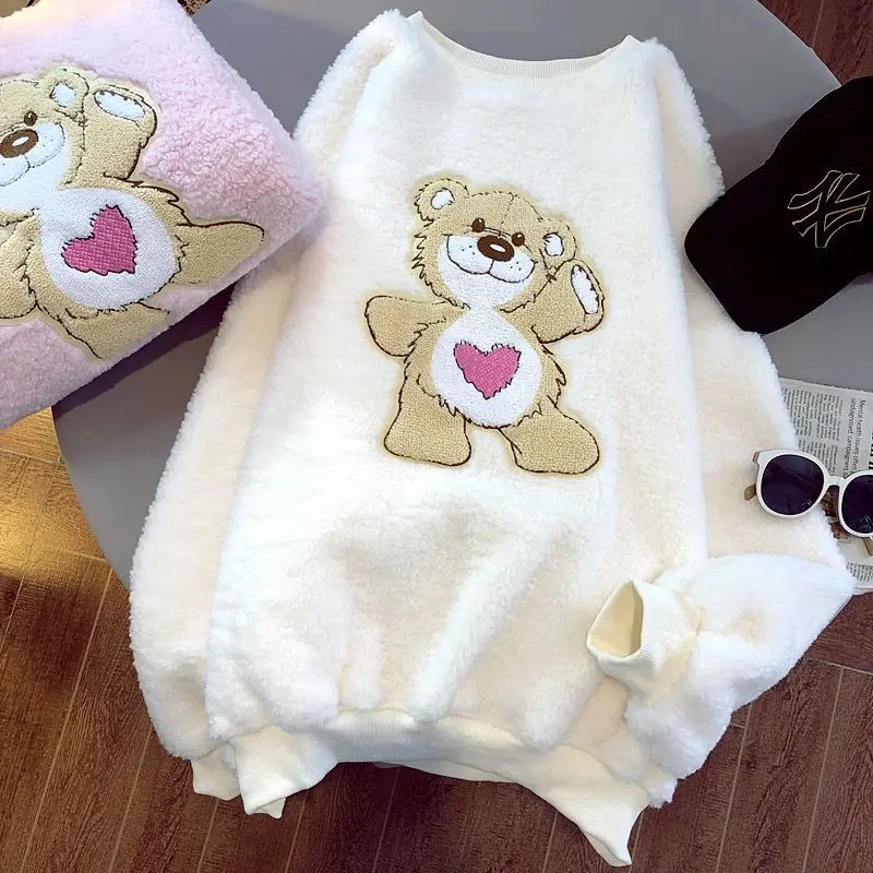 Artificial Lamb Fleece Thicken Winter Y2K Top Kawaii Bear Cartoon Sweatshirt Loose O-neck Long Sleeve Pullover Harajuku Teenage
Artificial Lamb Fleece Thicken Winter Y2K Top Kawaii Bear Cartoon Sweatshirt Loose O-neck Long Sleeve Pullover Harajuku Teenage