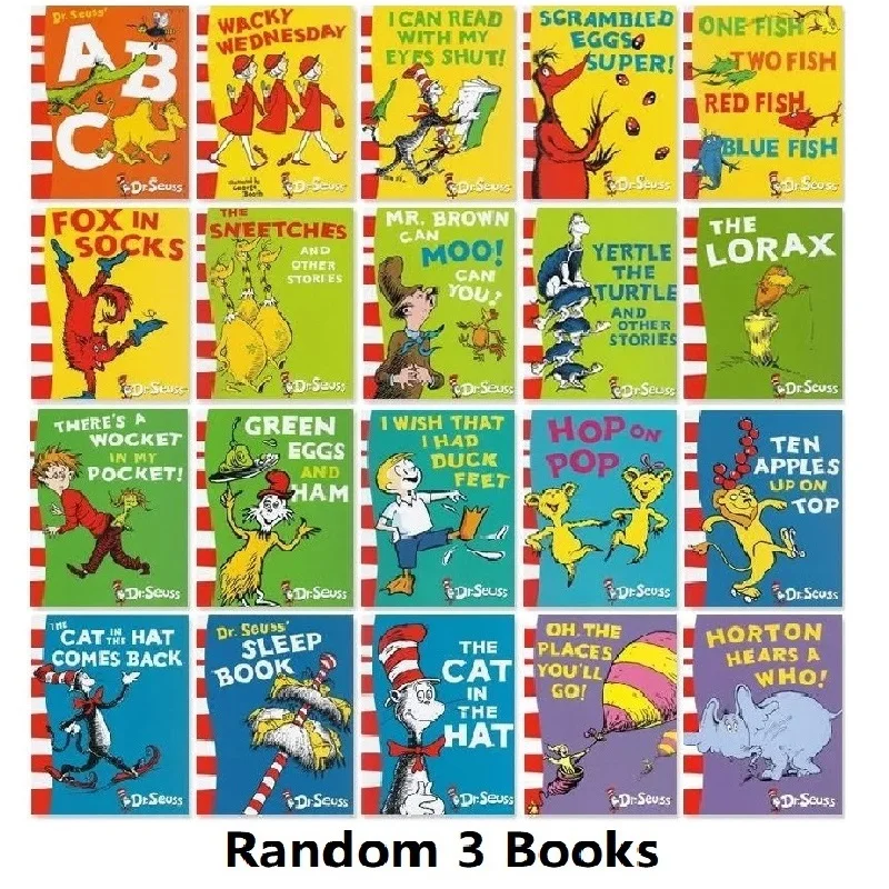 

Random 3 Books Dr.Seuss Series Interesting Story Parent Child Kids Early Education Picture English Book Christmas Birthday Gift