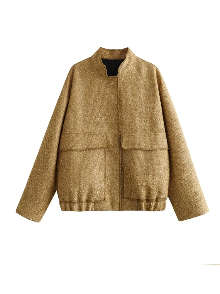 MESTTRAF Women 2023 Sexy Y2K Shinny Croped Jacket For Women Stand Collar Long Sleeve Gold Coat Female Outerwear
MESTTRAF Women 2023 Sexy Y2K Shinny Croped Jacket For Women Stand Collar Long Sleeve Gold Coat Female Outerwear