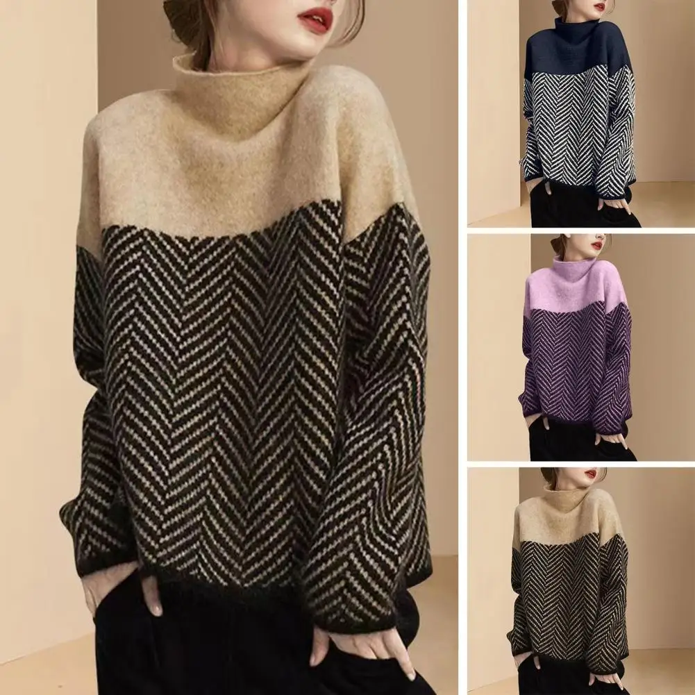 Women Winter Sweater Loose High Collar Neck Protection Pullover Top Soft Color Matching Long Sleeve Casual Warm Lady Sweater
Women Winter Sweater Loose High Collar Neck Protection Pullover Top Soft Color Matching Long Sleeve Casual Warm Lady Sweater