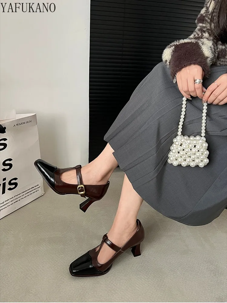 

Женские туфли на массивном каблуке, черные туфли-лодочки во французском стиле на высоком каблуке, винтажные Туфли Мэри Джейн с перекрестной пряжкой и ремешком, новинка весны 2024