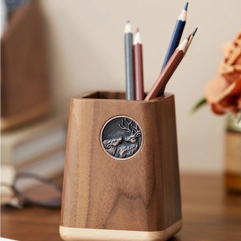 Black walnut solid wood pen holder Nordic Light luxury office desktop stationery storage box wooden pen holder
Black walnut solid wood pen holder Nordic Light luxury office desktop stationery storage box wooden pen holder