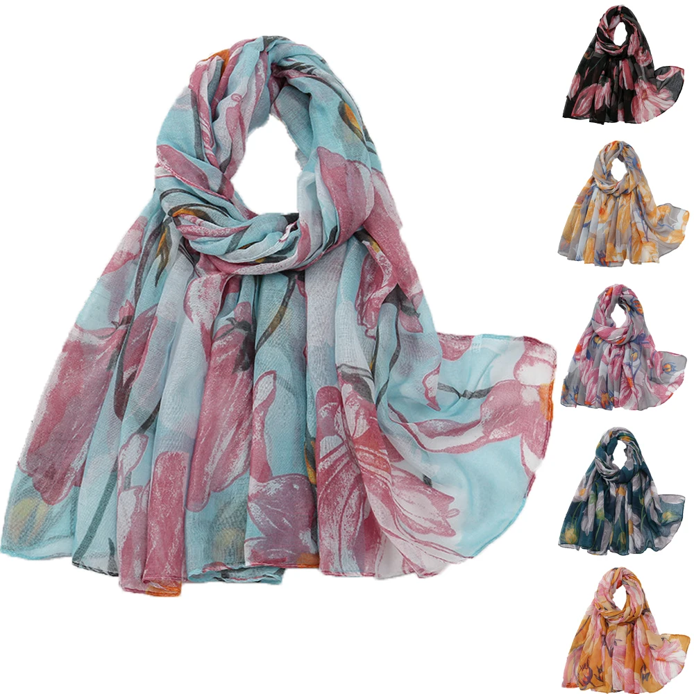 

180*85cm Large Women Brand Viscose Scarf Big Petal Floral Voile Hijab Shawls and Wraps Female Foulards Luxury Designer 2024 New