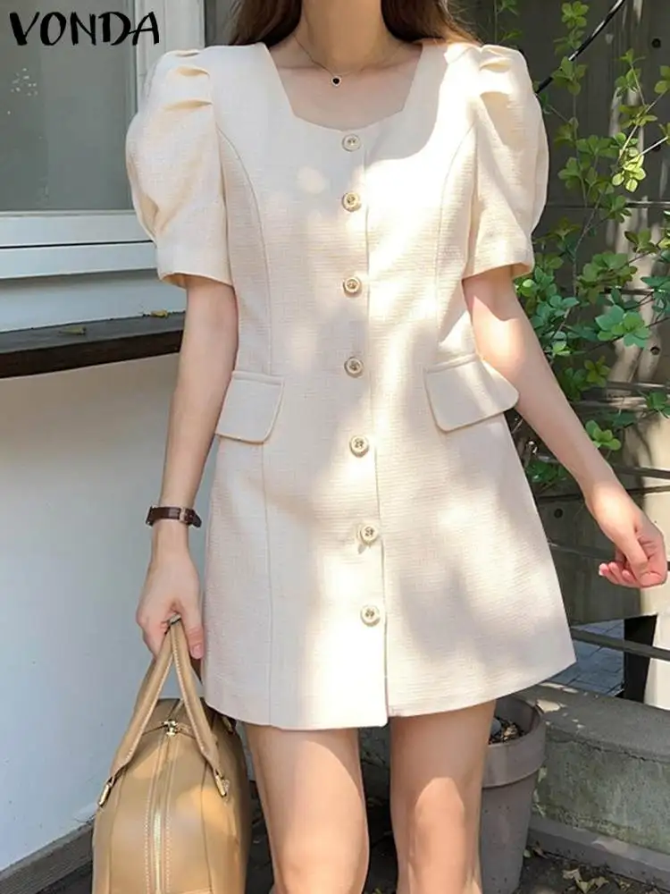 VONDA Elegant Summer Mini Dress 2023 Women Casual Loose Square Sleeve Sundress Buttons Short Sleeve Lady Office Vestidos Robe
VONDA Elegant Summer Mini Dress 2023 Women Casual Loose Square Sleeve Sundress Buttons Short Sleeve Lady Office Vestidos Robe