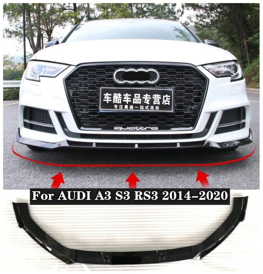 3Pcs/1set ABS Black Car Bumper Front Lip Splitters Protector Cover Fits For AUDI A3 S3 2014-2020
3Pcs/1set ABS Black Car Bumper Front Lip Splitters Protector Cover Fits For AUDI A3 S3 2014-2020