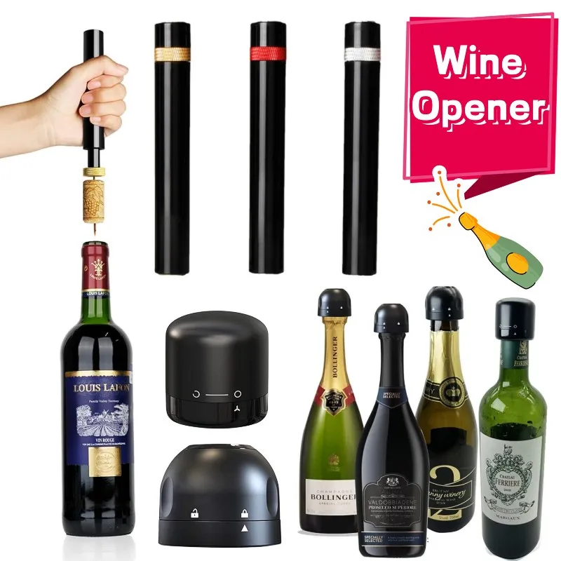 

Air Pump Wine Bottle Opener Portable Wine Pressure Pump Bottle Corkscrew Opener Silicone Sealed Champagne Stopper Vacuum Sealer