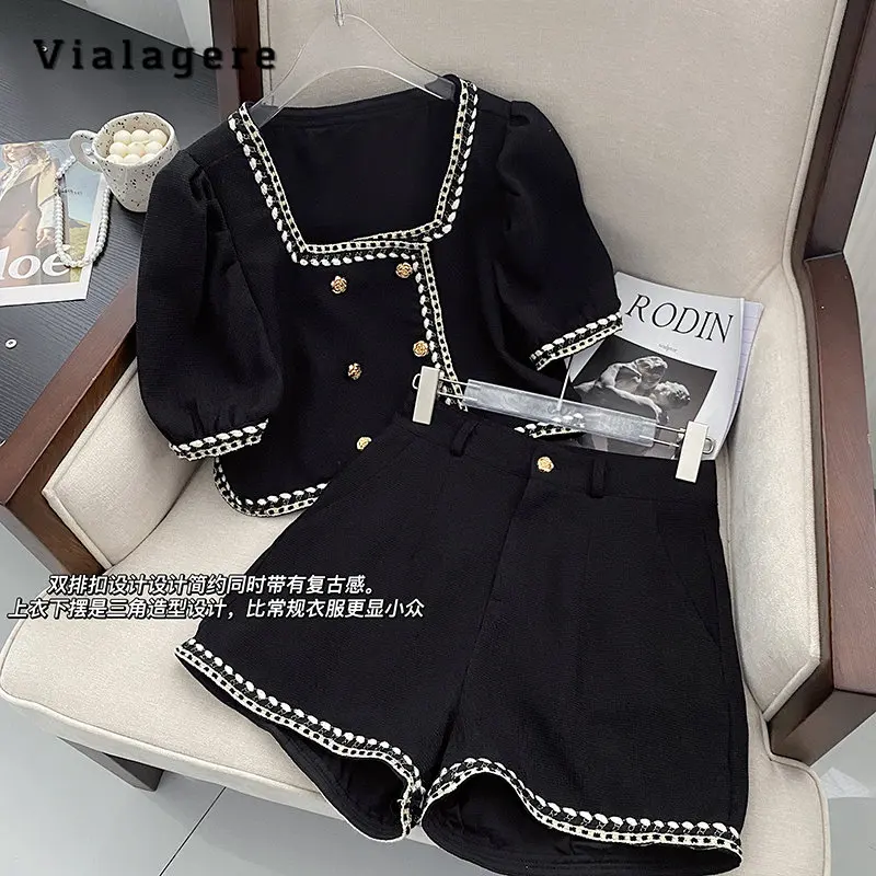 2023 Summer Korean Fashion Casual Black Two-piece Set Women Puff Sleeve Crop Top + Slim Fit Shorts Luxury Shorts Set Outfits
2023 Summer Korean Fashion Casual Black Two-piece Set Women Puff Sleeve Crop Top + Slim Fit Shorts Luxury Shorts Set Outfits