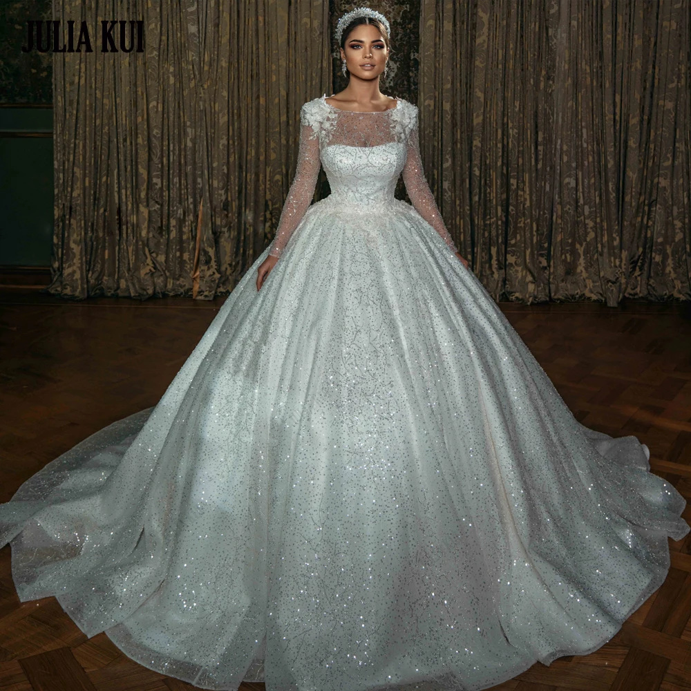 Julia Kui Shiny Bling Lace O-Neck Ball Gown Wedding Dress Beading Pearls Appliques Lace Full Sleeves Princess Bridal Skirt
Julia Kui Shiny Bling Lace O-Neck Ball Gown Wedding Dress Beading Pearls Appliques Lace Full Sleeves Princess Bridal Skirt